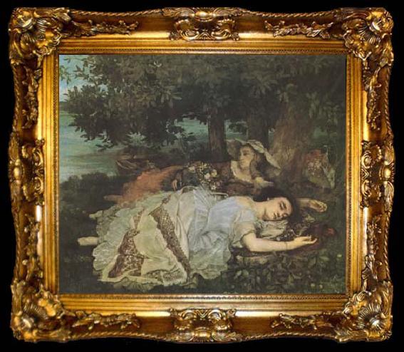 framed  Gustave Courbet Young Women on the Banks of the Seine (nk09), ta009-2
